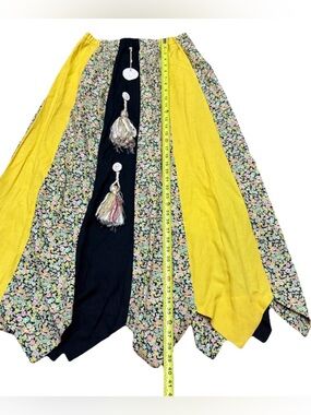 Vintage 70s Chessa Davis Maxi Skirt Hippie Black Yellow Floral